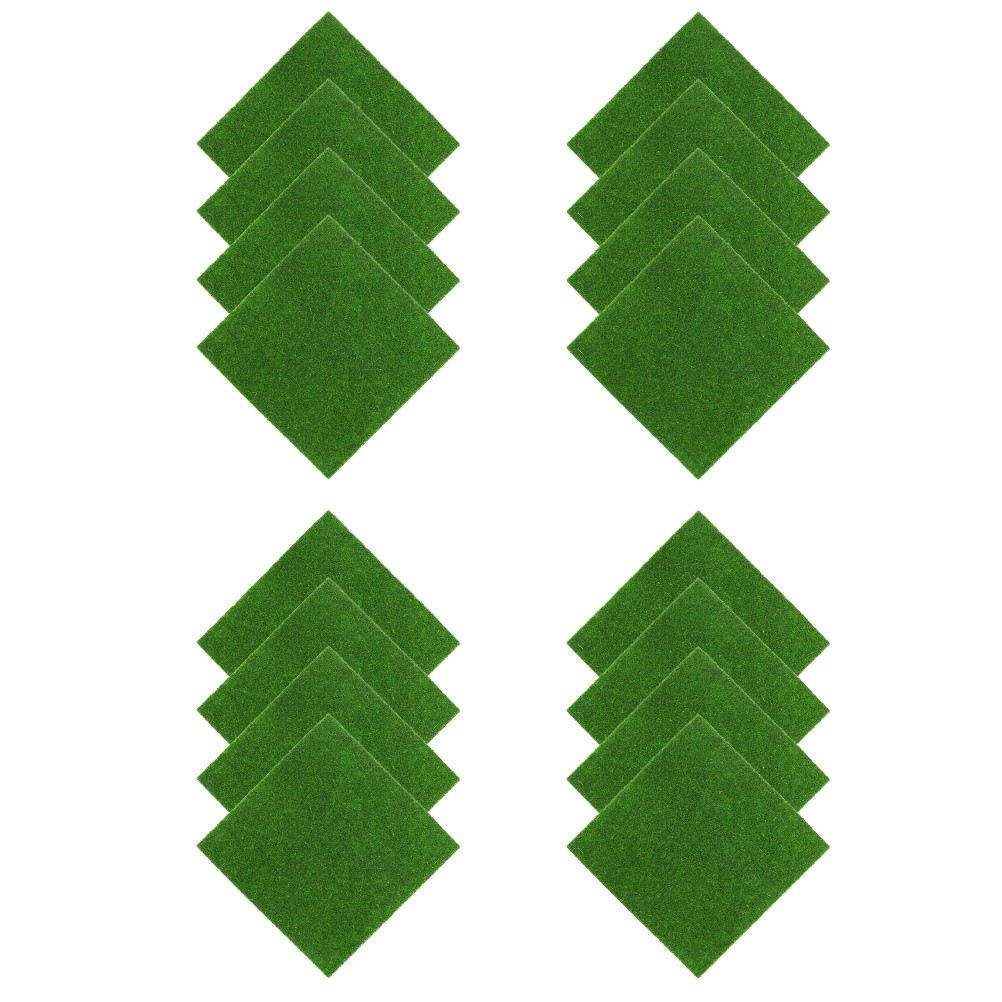 16 Pcs Artificial Green Moss Turf Mats For Crafting Faux Moss Sheets 15cmx15cm