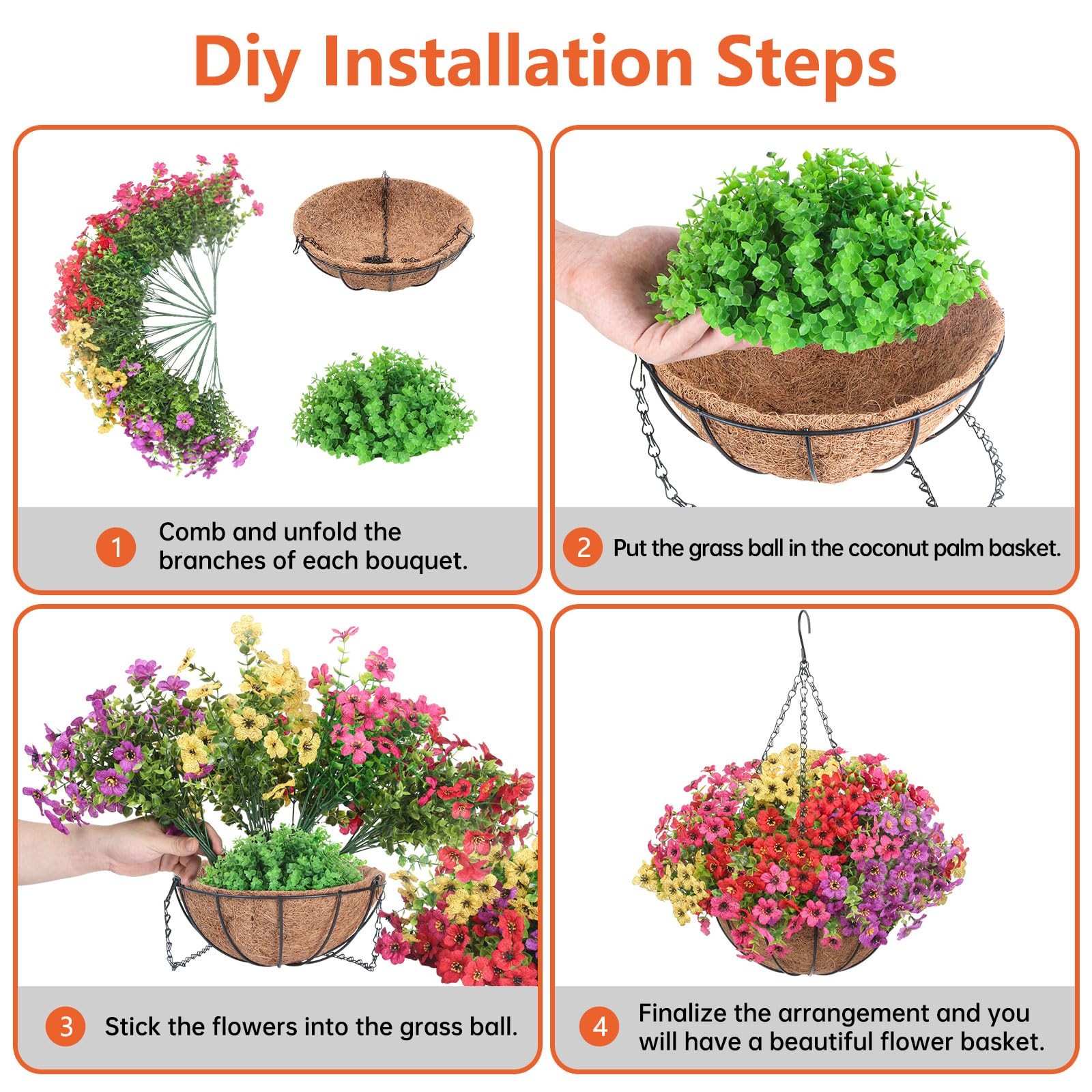Artificial Hanging Faux Flowers Basket, Fake Silk Daisy Eucalyptus Plants Arr…