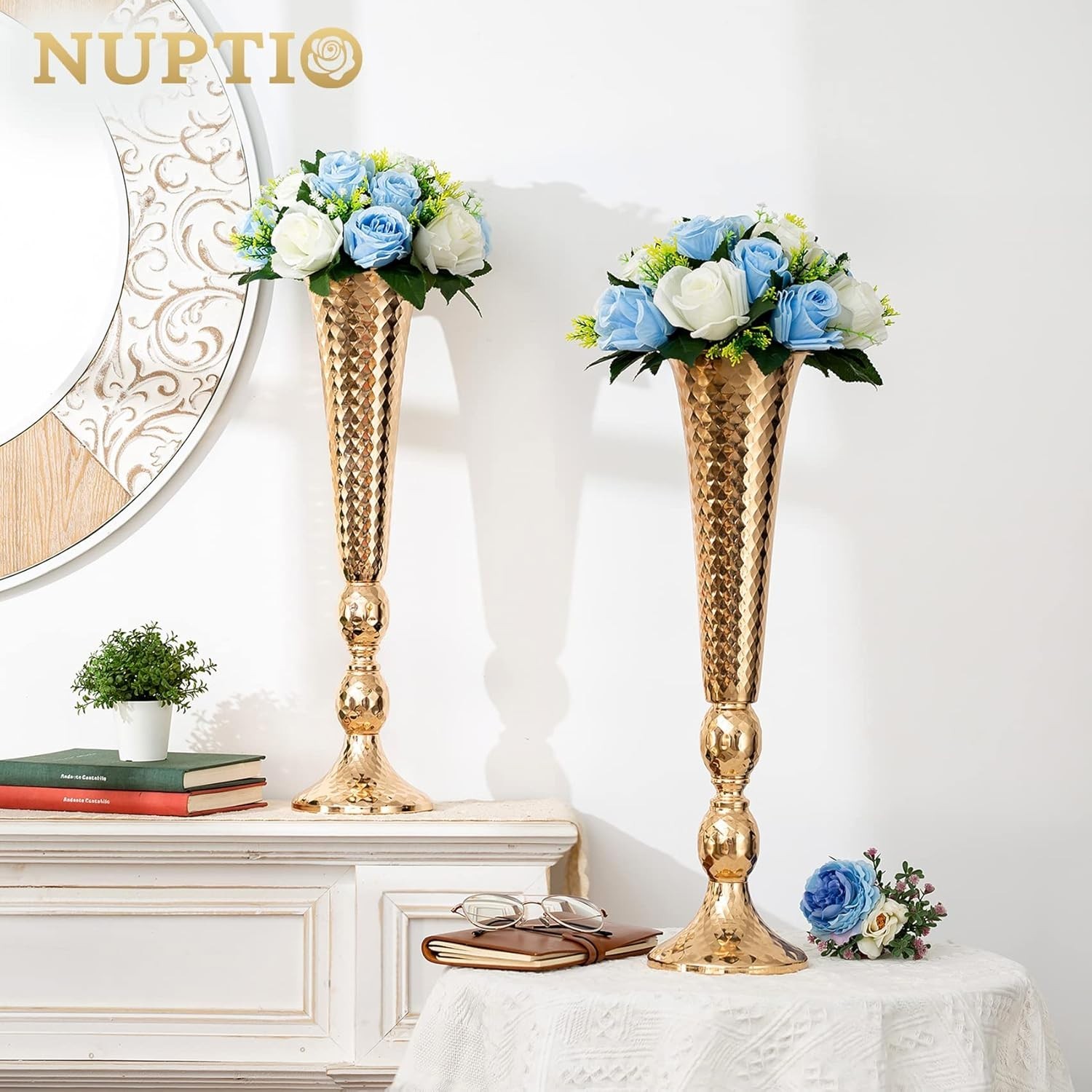 Wedding Table Centerpieces – 6 Pcs Blue & White Floral Balls