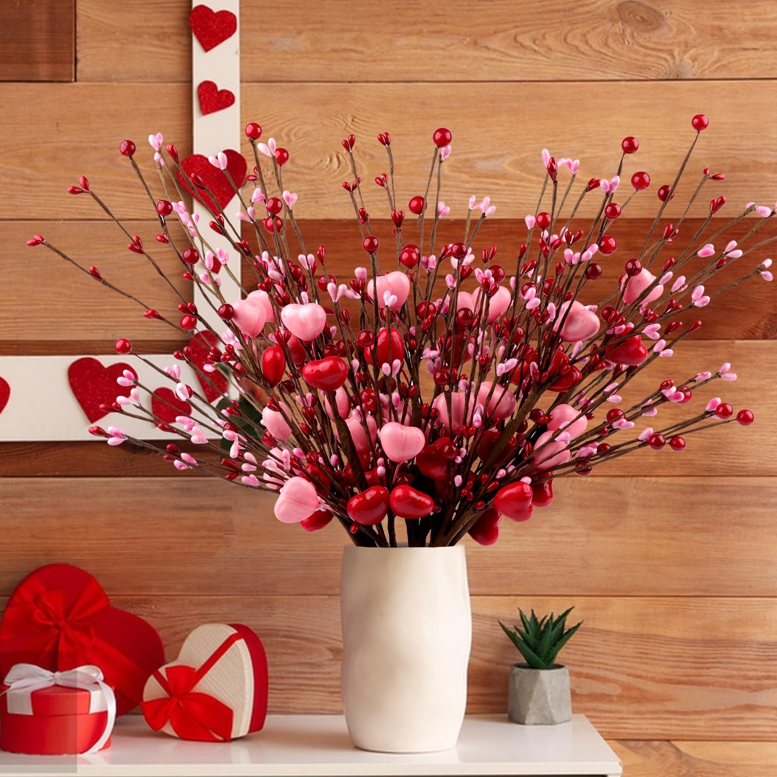 Heart Shaped Berry Picks 8 PCS 17 inch Artificial Valentines Flowers
