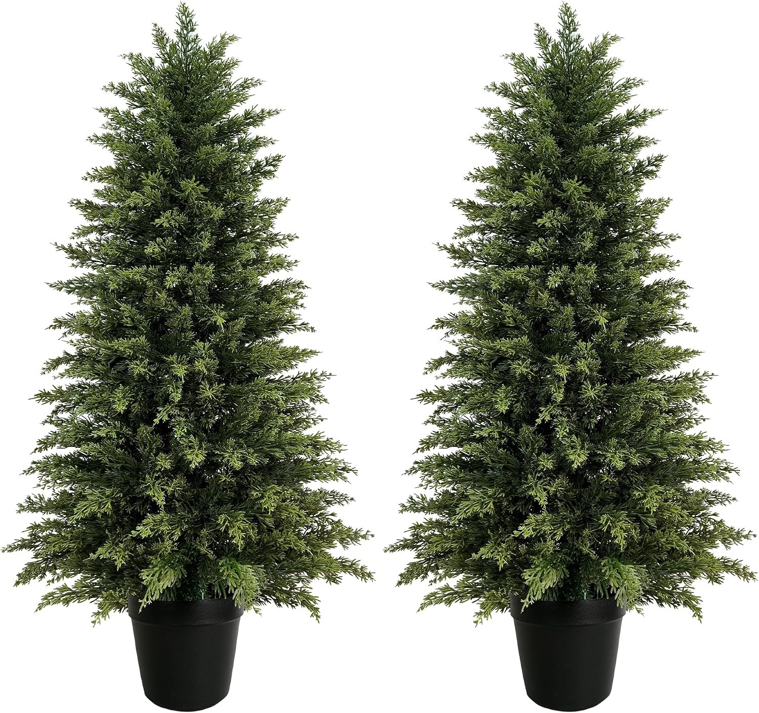 2 Pack 5ft Artificial Cedar Trees Outdoors UV Resistant Potted Faux Cedar