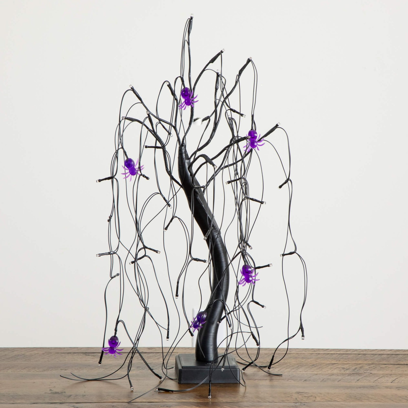Nearly Natural 2ft Pre-Lit Halloween Black Spooky Spider Willow Tree