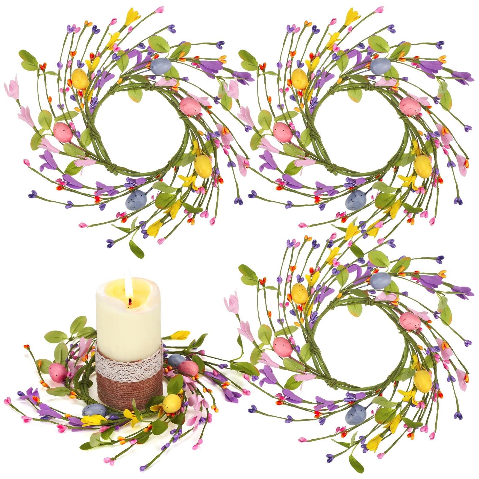 4 PCS Easter Egg Candle Rings Table Centerpiece Spring Wreath Artificial