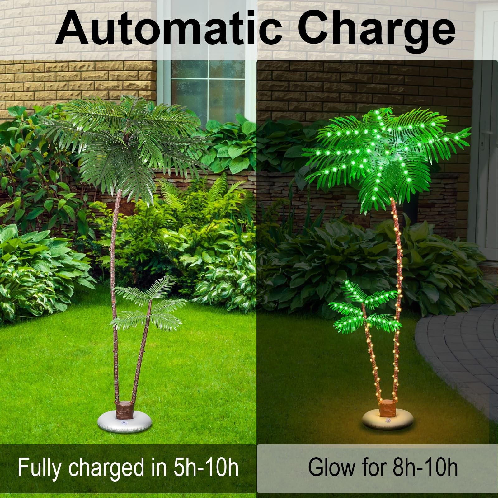 7FT Dual Trunk Solar Palm Tree 8 Modes Remote Control Timer Waterproof LED Outdo