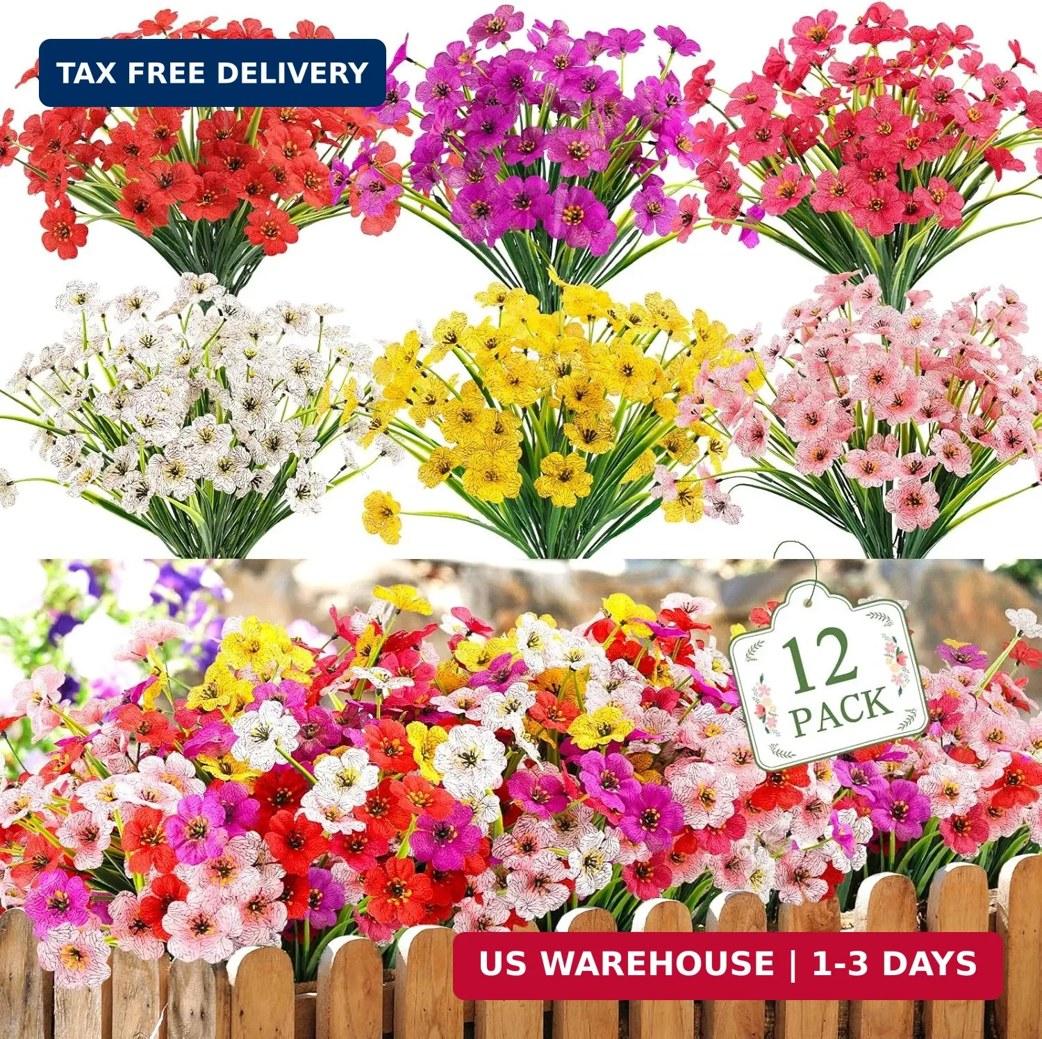 MACTING 12 Bundles Artificial Flowers for Outdoors UV Resistant Fake Flowers Fau