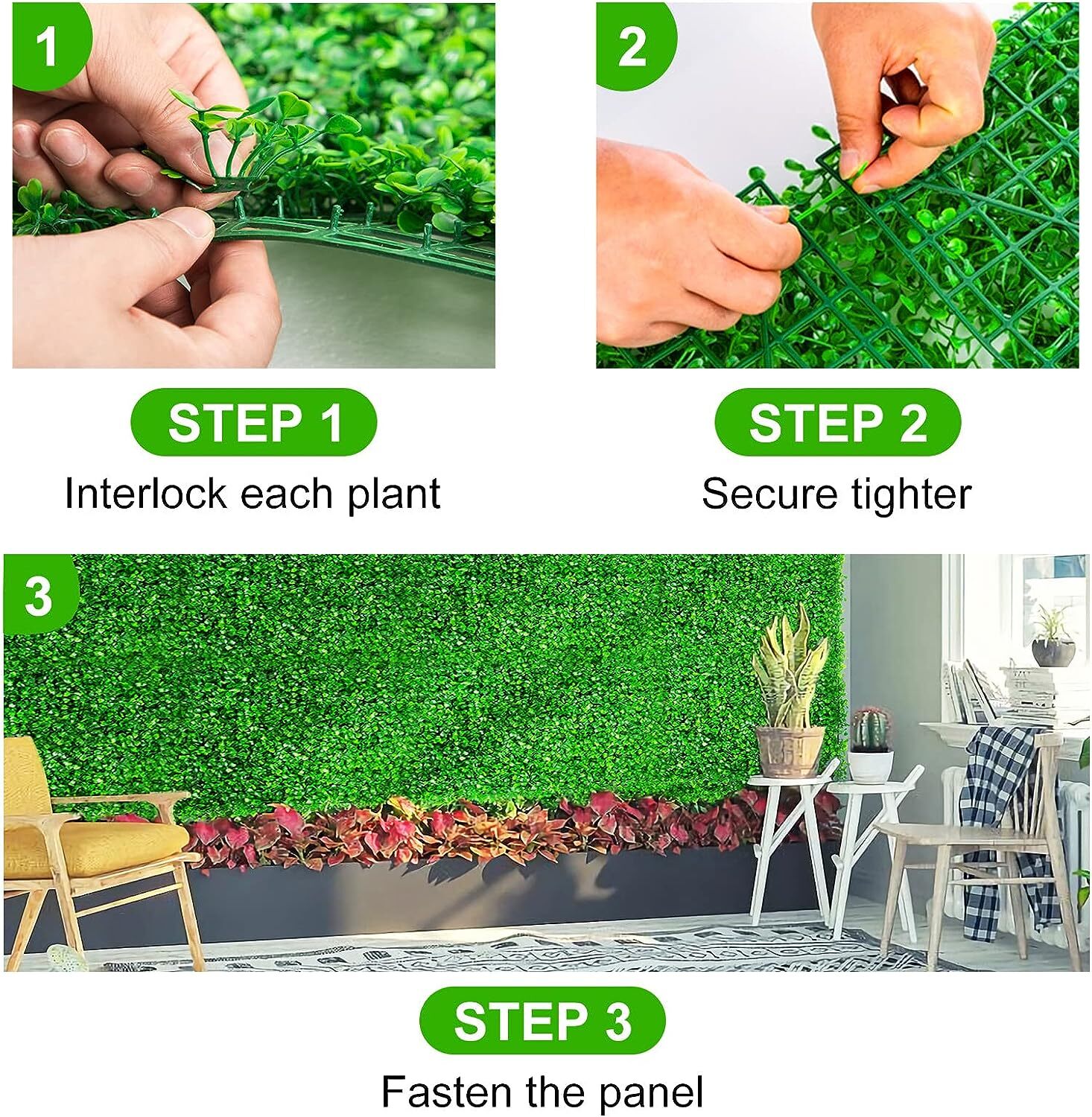 24pcs 20″x20″ Artificial Boxwood Wall Hedge Mat Decor Privacy Fence Panel Grass