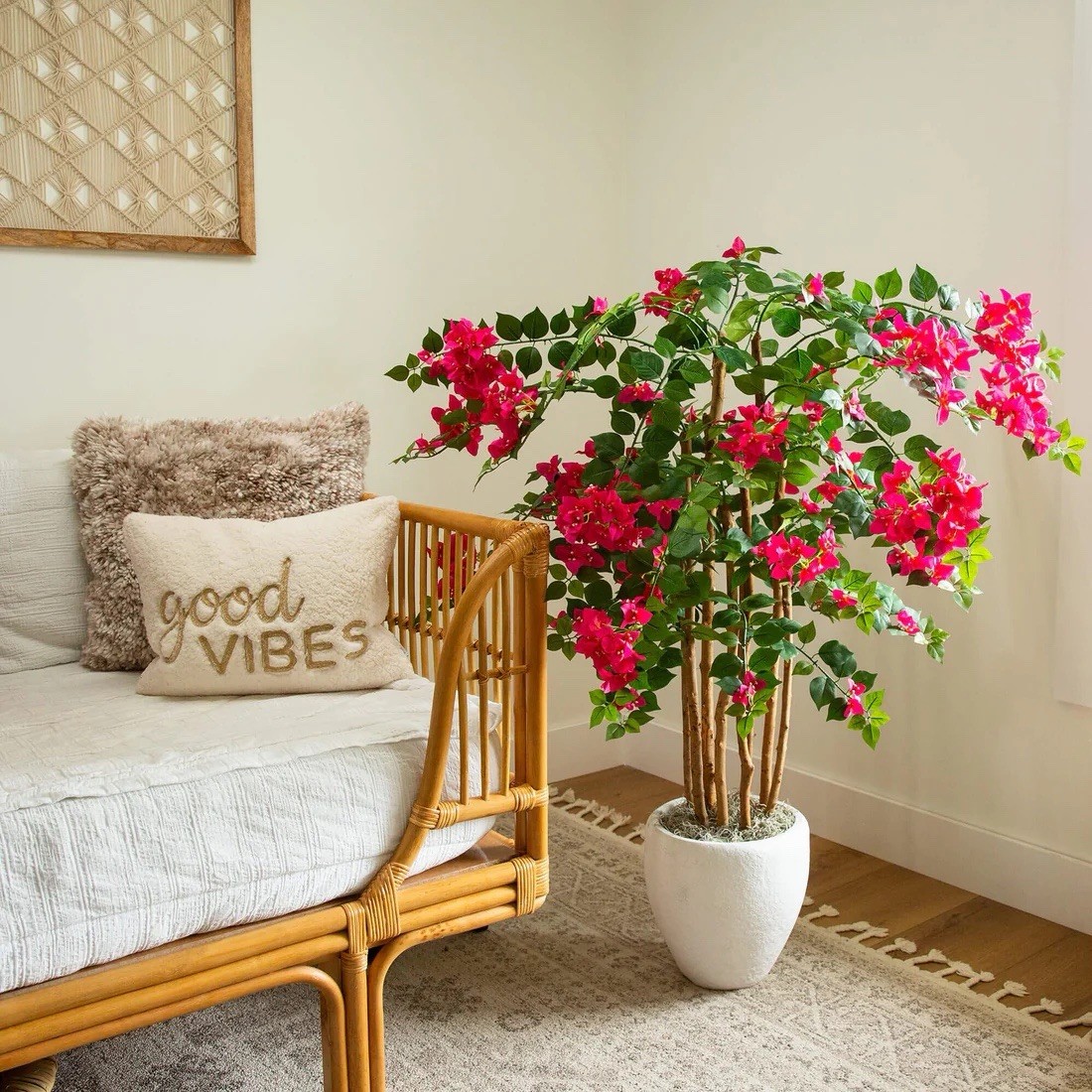 48″ Artificial Bougainvillea Tree Houseplant, Pink/Green Floral Decor