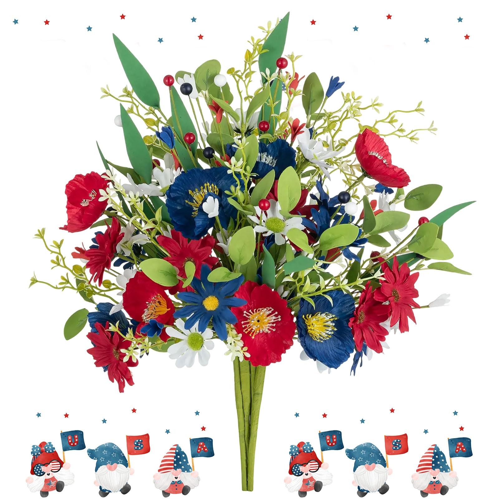 4 Bundle Red White Blue Artificial Flower Patriotic 4th Of July Bouquet Decor