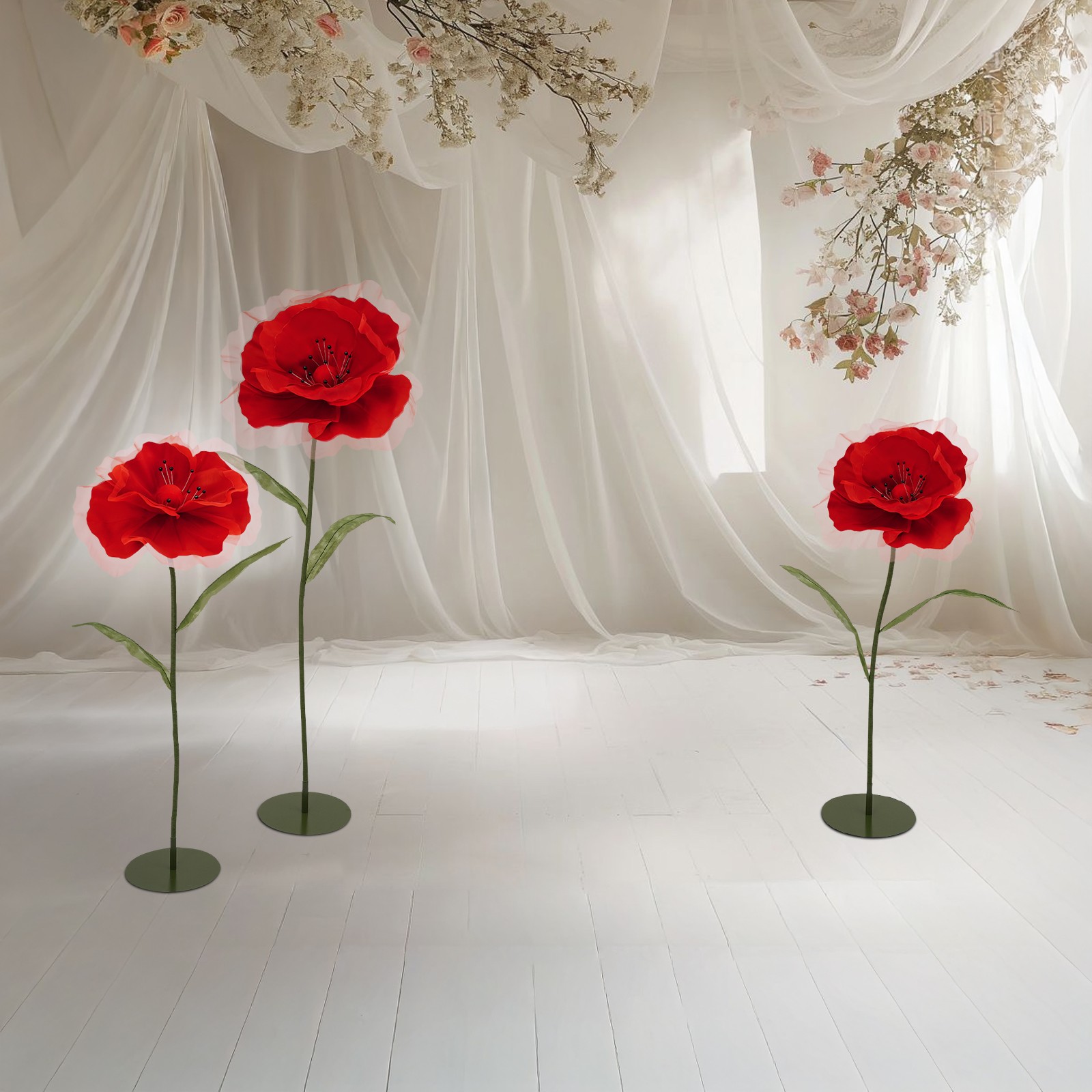 3 Pcs Artificial Flowers Giant Wedding Aisle Decor With Stand Store Display