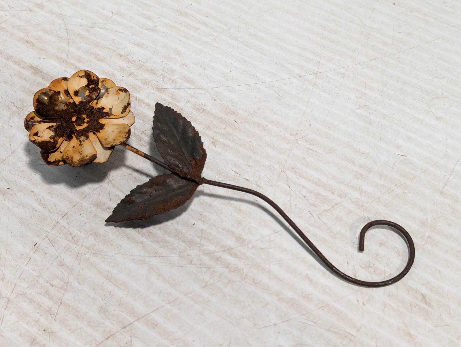 Antique Rustic Forged Metal Flower Sculpture, candleholder -Free Shipping