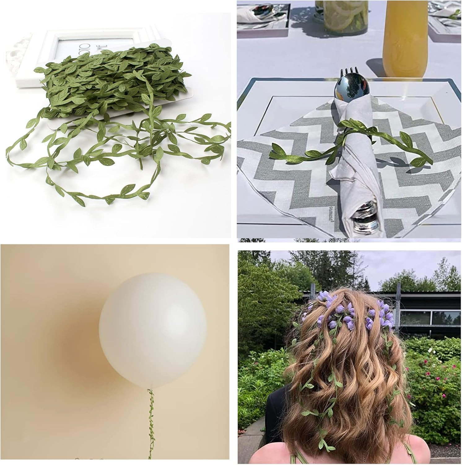 66 Ft Artificial Vines,Green Leaf Gift Wrapping Trim Ribbon,Eucalyptus Leaves Ga