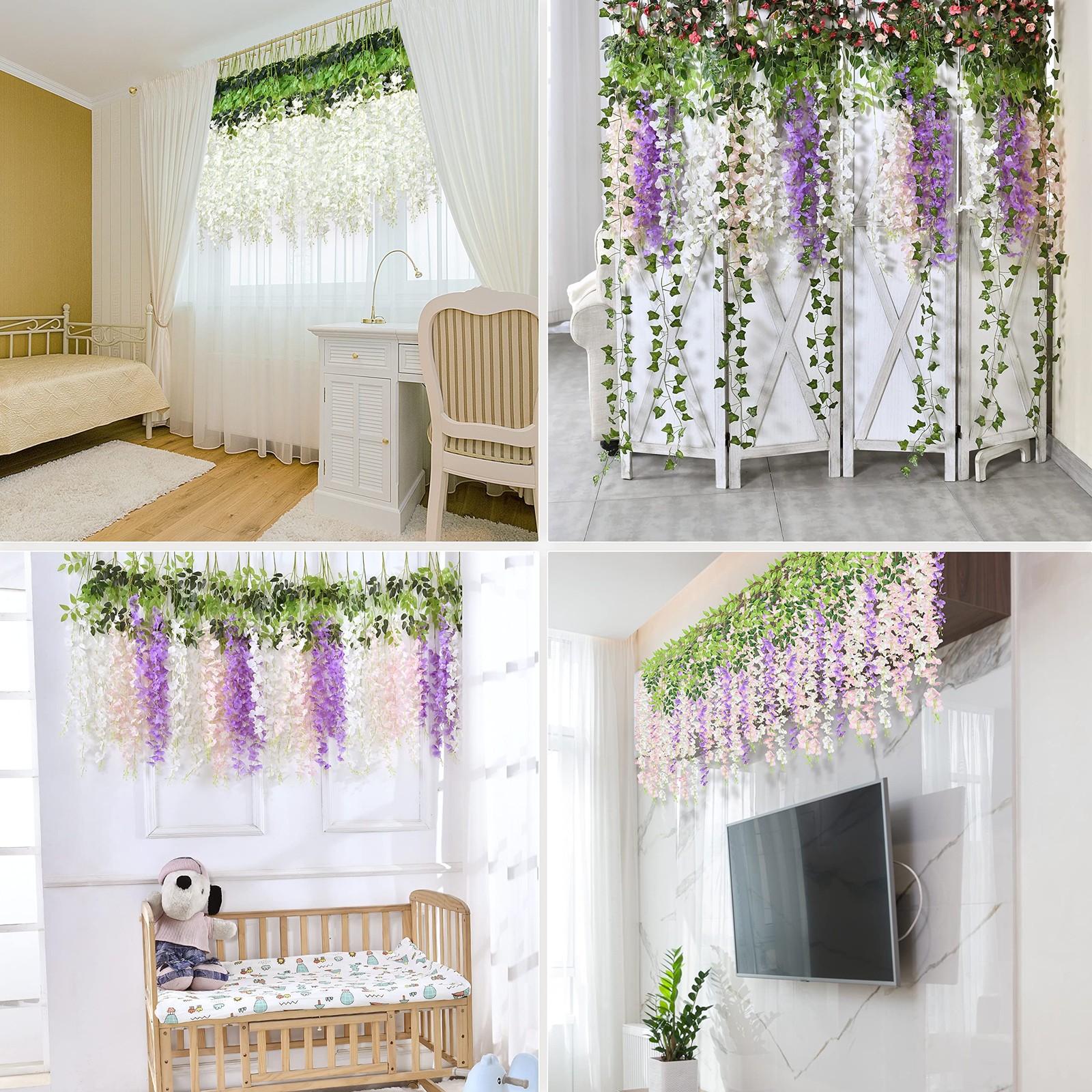 10Pcs Purple Fake Wisteria Hanging Flowers, 3.6Ft/Pcs Artificial Wisteria Gar…
