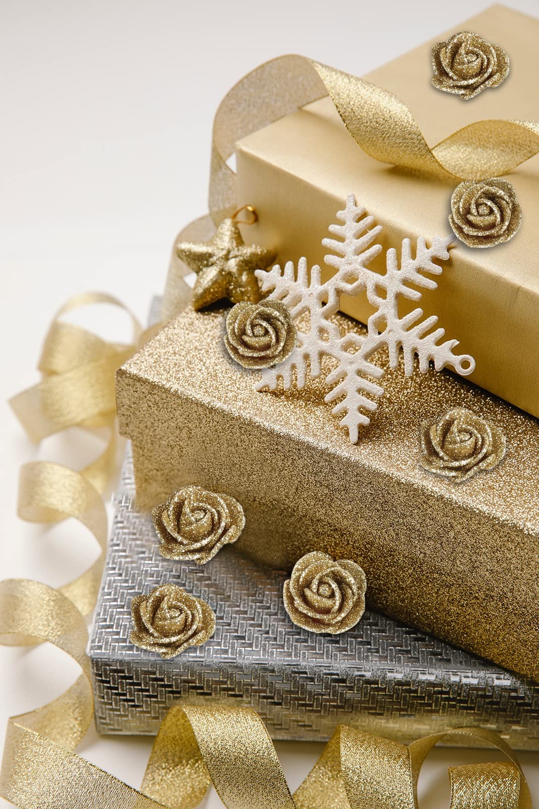 Gold Roses,72pcs Mini Roses 1.37in Glitter Roses Gold Flowers with Stems for …