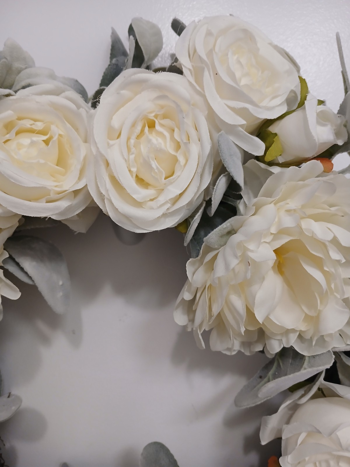 Gorgeous English White Roses & Sage Door Wreath 17″ Flower Elegant Summer Spring
