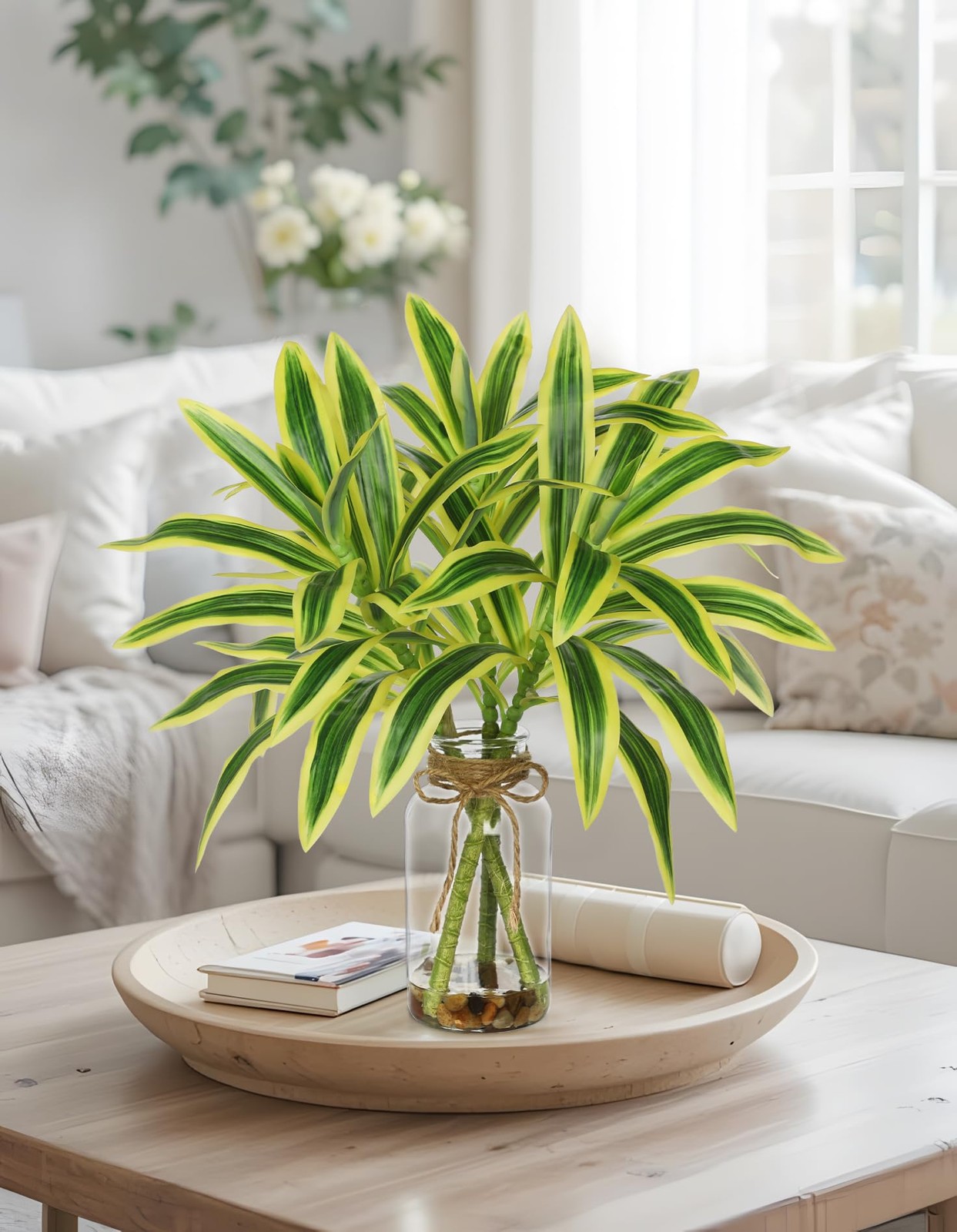 Faux Greenery Stems in Vase Dracaena Aritificial Plant in Glass Vase with Fau…
