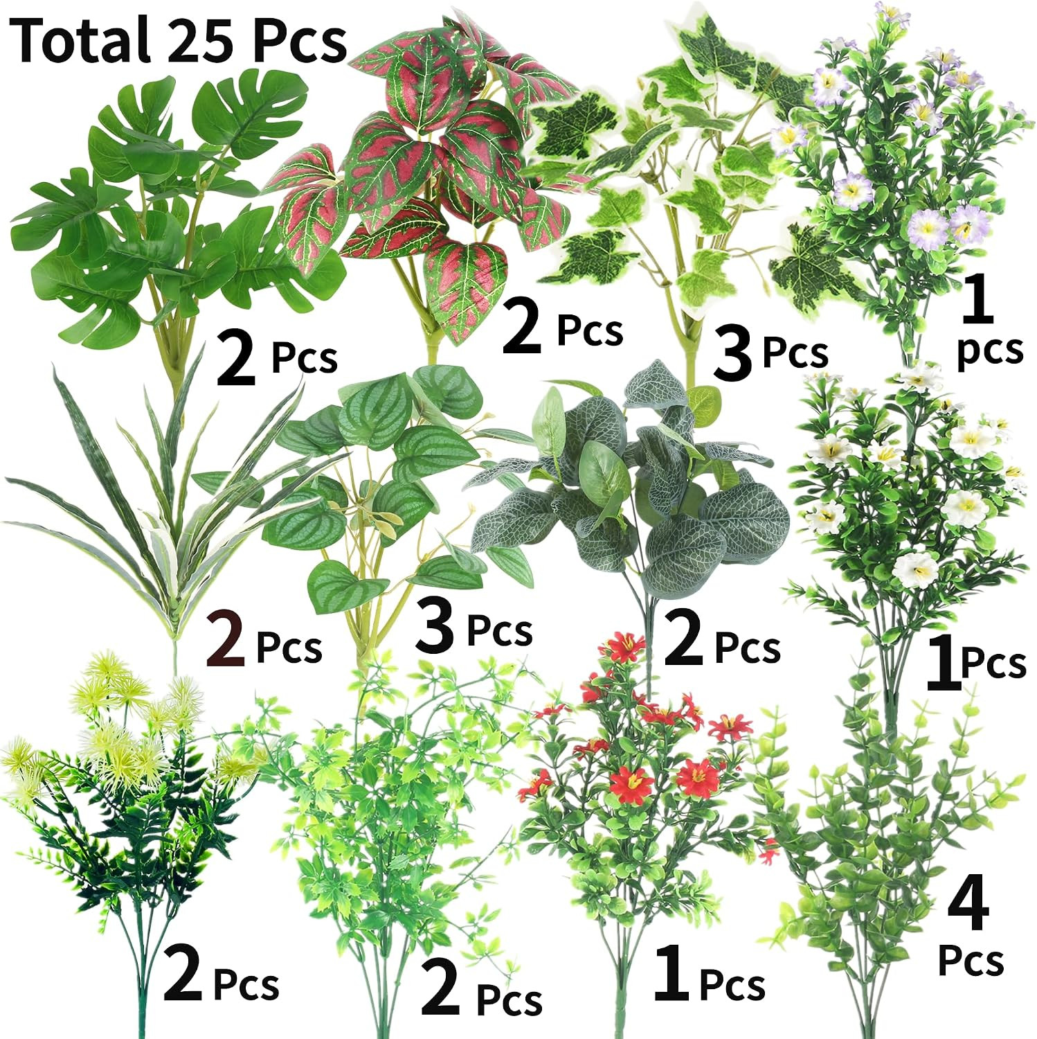 25Pcs UV Resistant Artificial Boxwood Stems for Indoor & Outdoor Decor