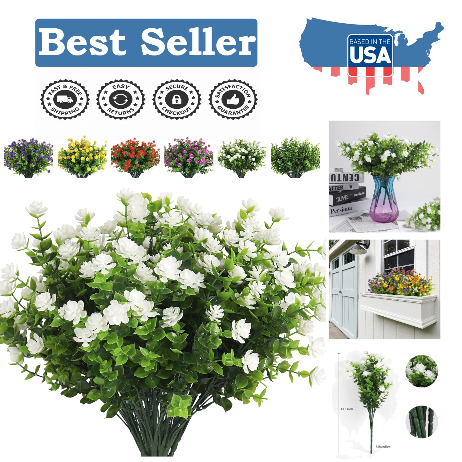 Lifelike Eucalyptus and Lotus Artificial Flowers – 8 Bundles for Indoor/Outdoor