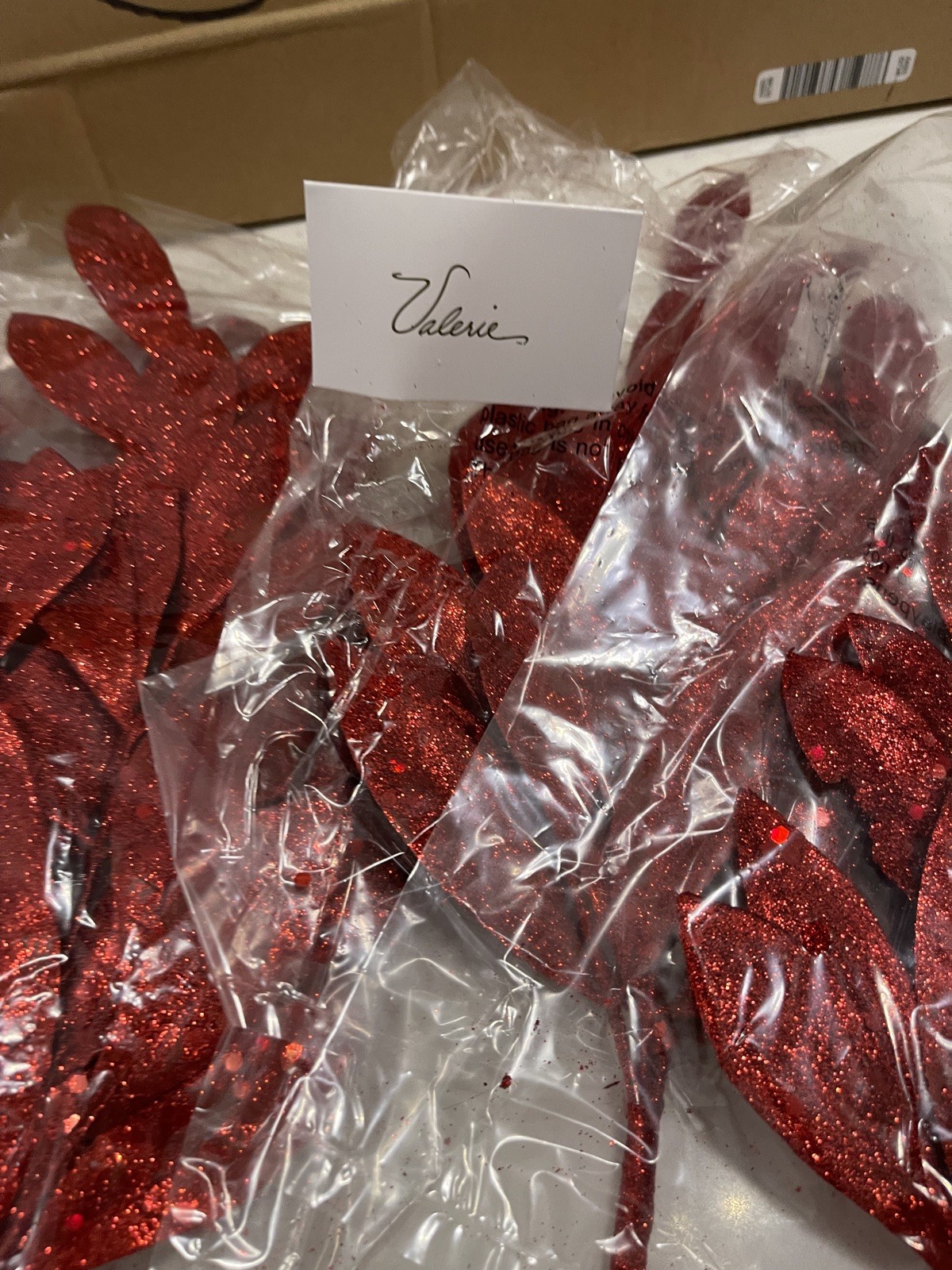 Set of 4 Shimmery Leaf Picks Red by Valerie Home Decor