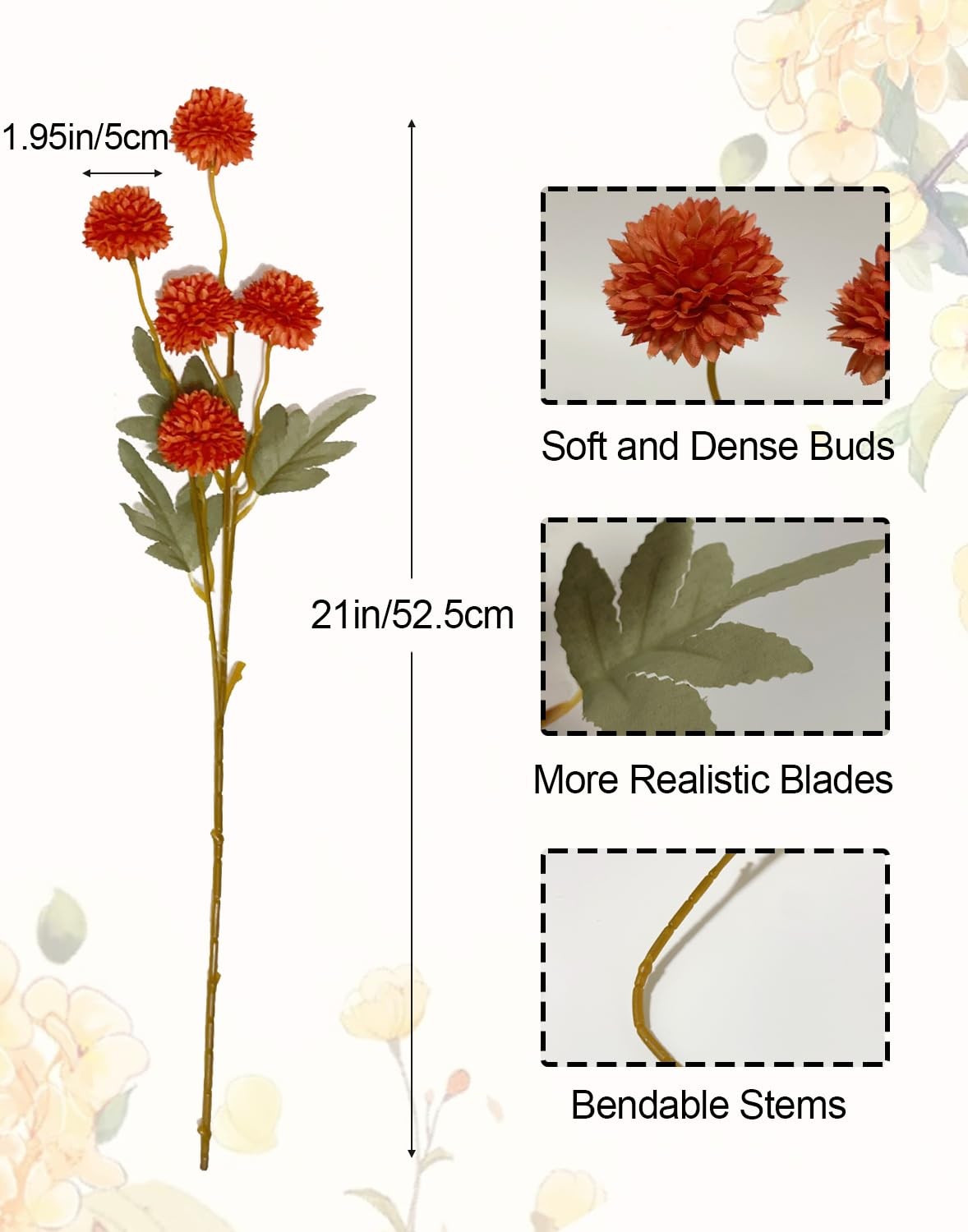 Artificial Flowers Faux Mums 6pcs, Long Stem Faux Flowers for Vase, Artificia…