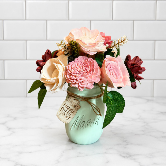 Sola Wood Floral Arrangement 16oz Mason Jar Personalized Custom Home Decor Gift