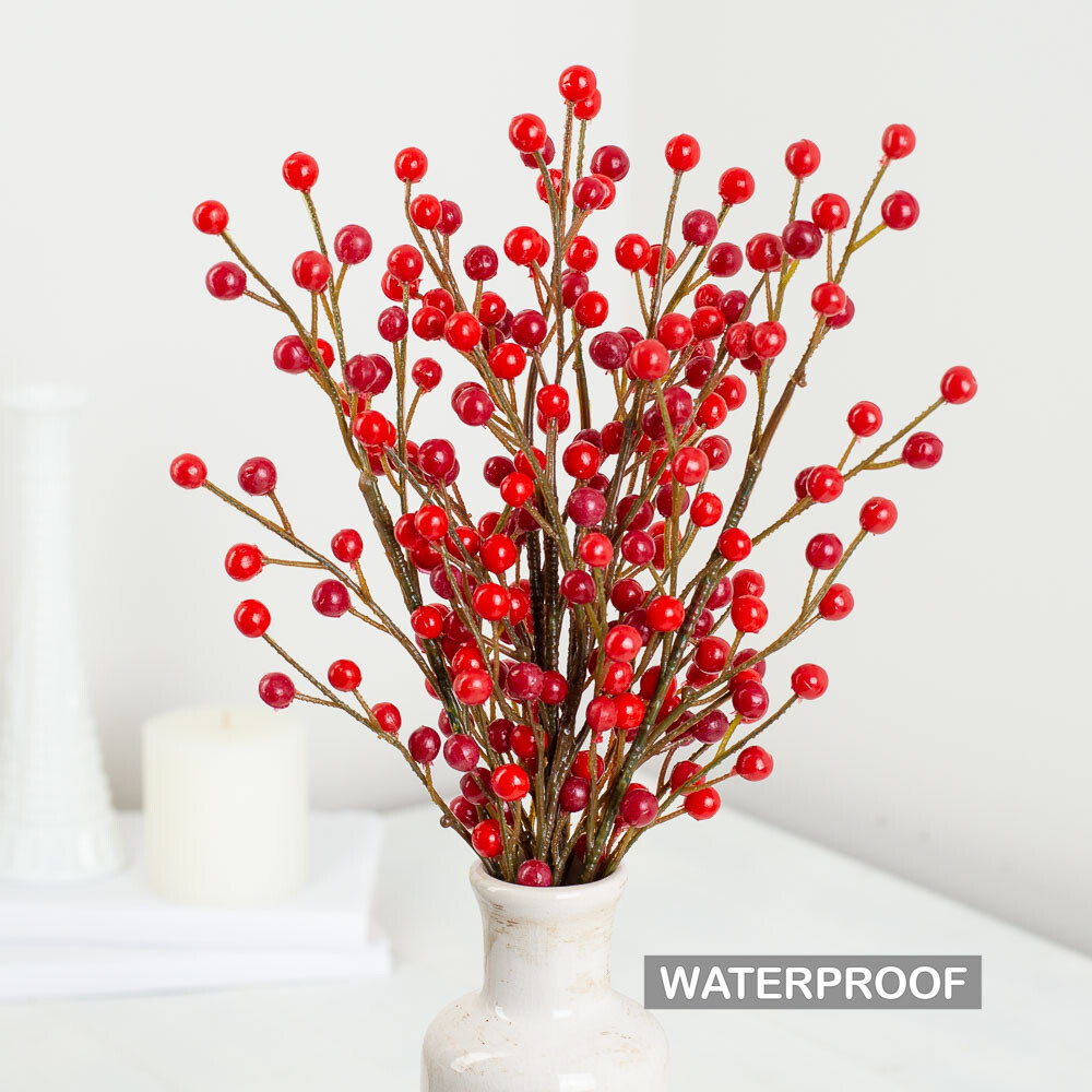 Set of 6 Weatherproof Red Artificial Berry 18″ Sprays – Indoors/Outdoors