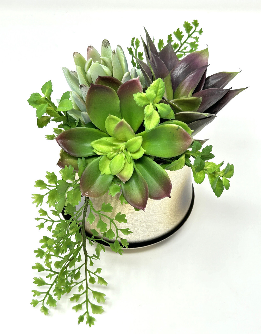 6″ Unique Artificial Mauve Succulent Garden #7 mixed arrangement, 3″ Silver Plan