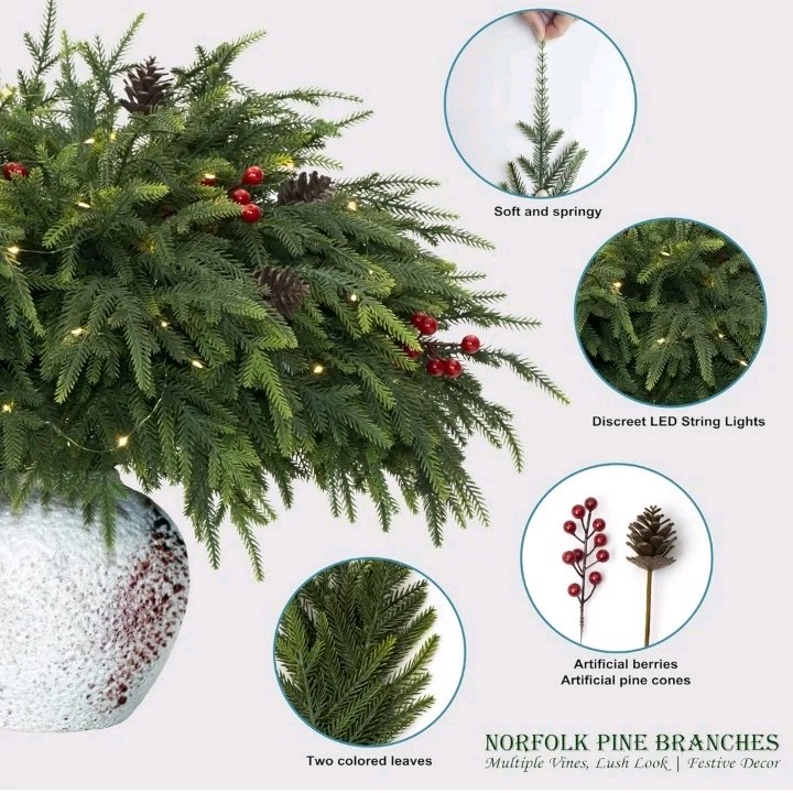 12-Piece Set 24″ Artificial Norfolk Pine Branches – Christmas Decorations – Faux