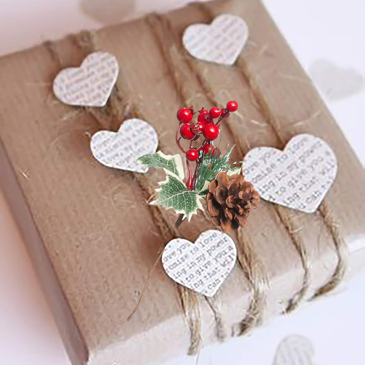 Christmas Tree Picks Red Berry Pine Cones Holly Leaves Floral Stems 20 Pack
