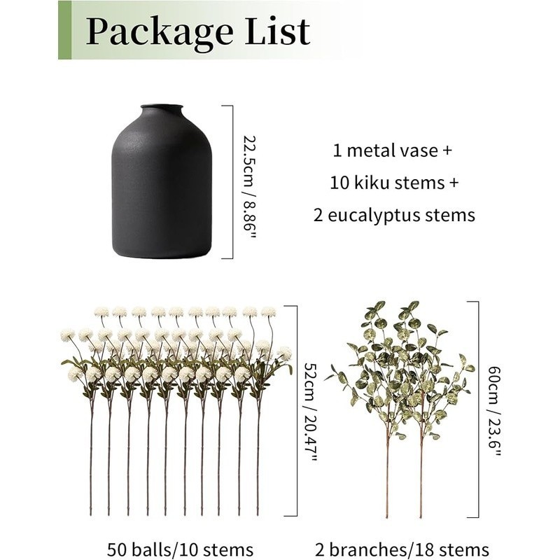 Artificial Kiku Flower Arrangement in Metal Vase Home Decor Centerpiece New