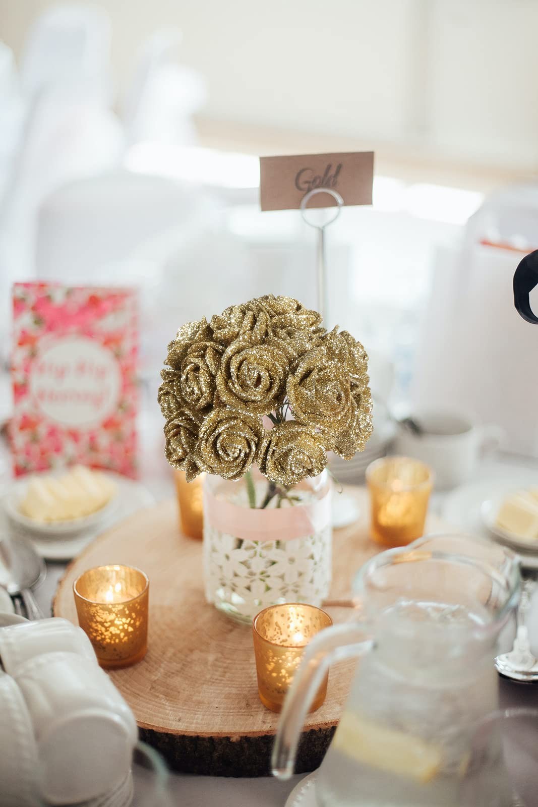 Gold Roses,72pcs Mini Roses 1.37in Glitter Roses Gold Flowers with Stems for …