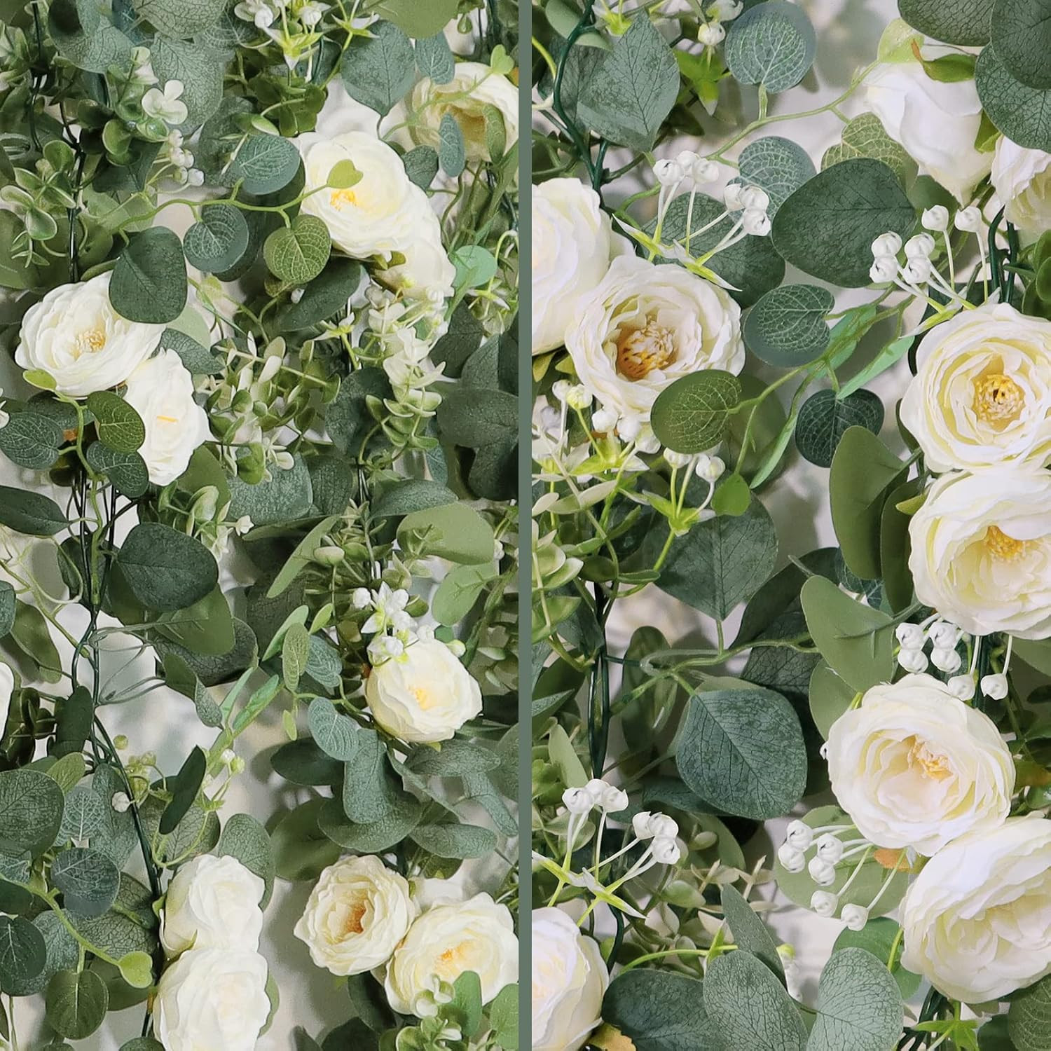 2 Pack 13Ft Artificial Eucalyptus Flower Garland with White Roses, Fake Rose Flo