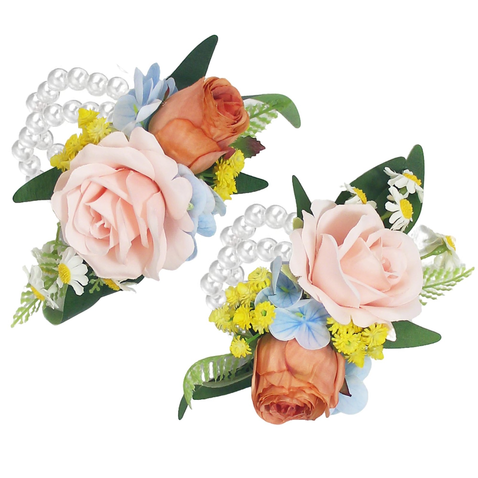 2Pcs Pink Blue Wrist Corsage for Wedding, Prom, Homecoming