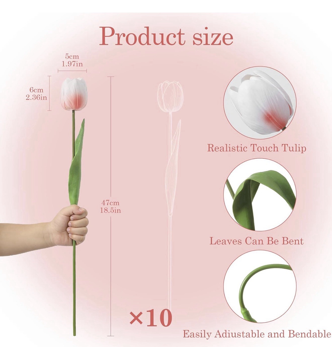 Set 10 NEW Martha Stewart artificial REAL TOUCH TULIPS Pink