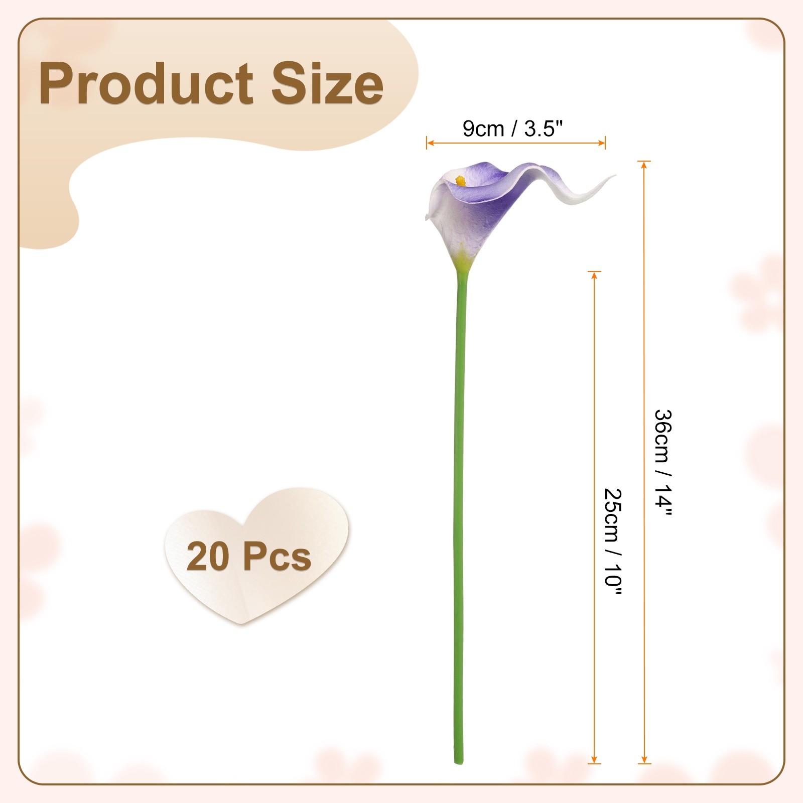 20pcs Artificial Calla Lily Fake Silk Flowers for Home Decor, White Purple