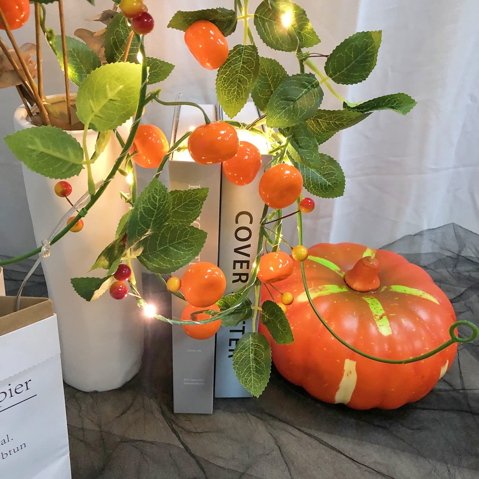 Artificial Fruit Tangerine String Lights LED Oranges Hanging Vines Plant Garl…