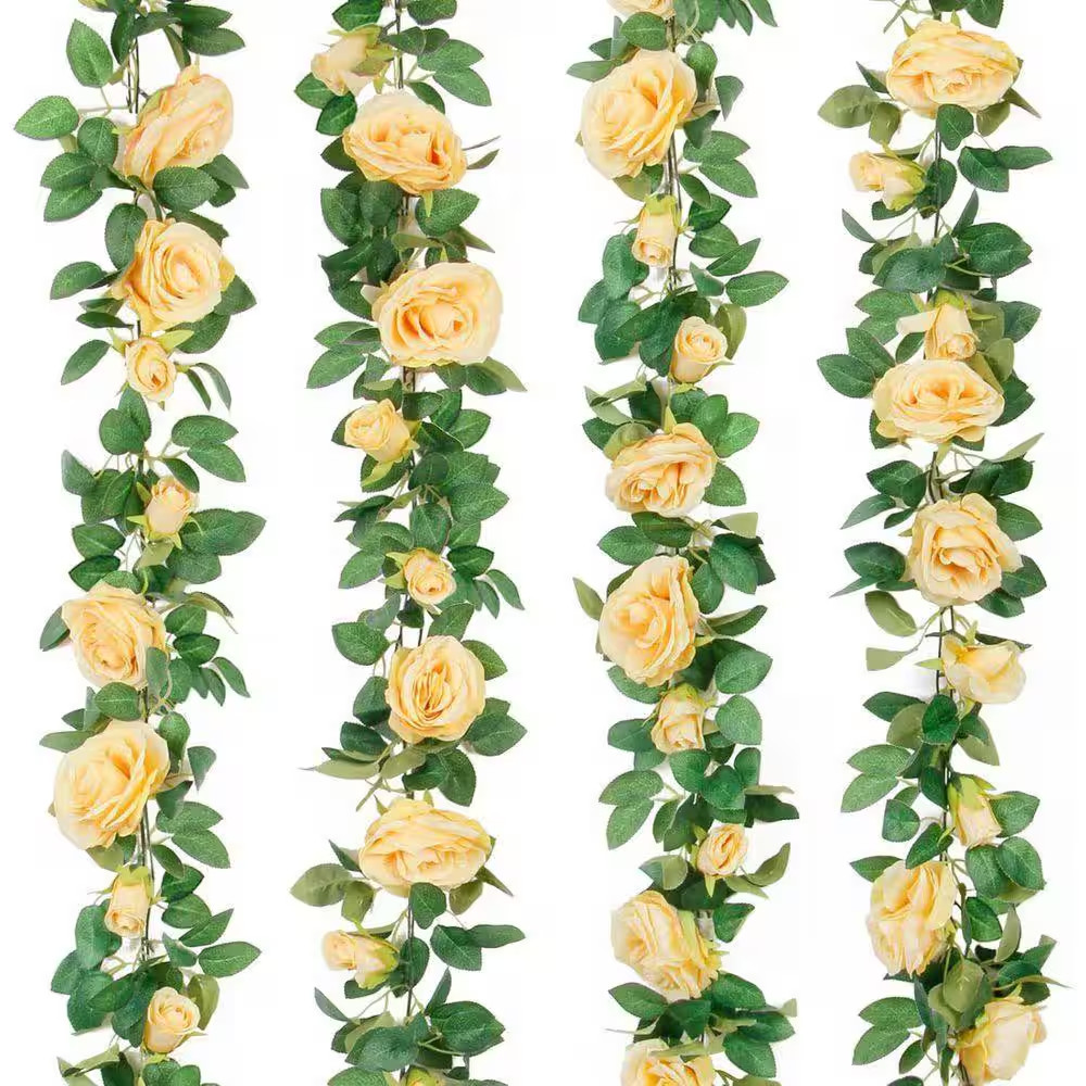 Wedding Series：4Pcs(6.5 FT) Lvory Artificial Rose Vine Fake Flower Garland