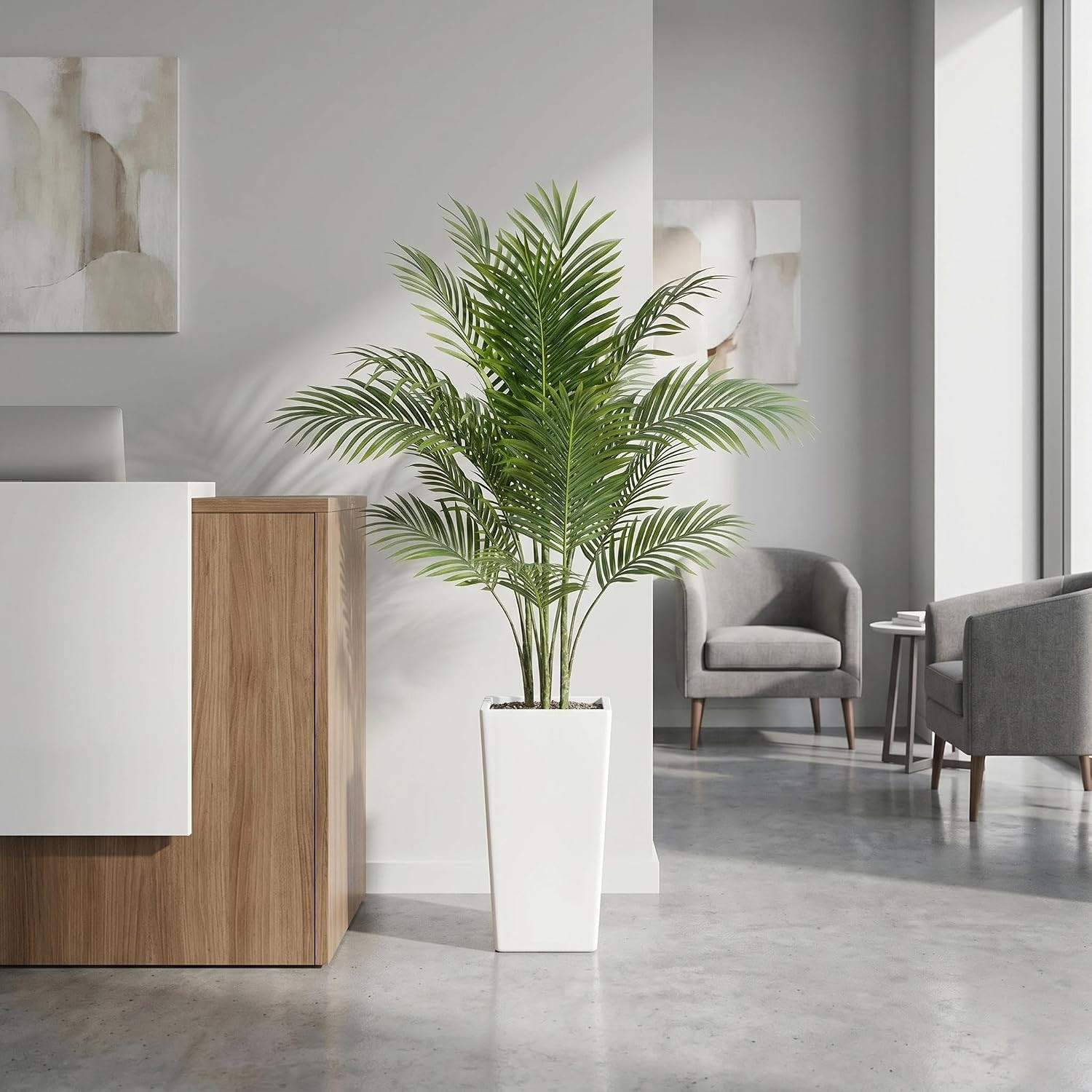 4.8FT Artificial Palm Tree with White Planter – Lifelike Indoor Tropical Decor