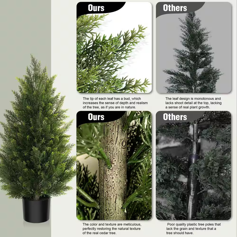 3 Ft Artificial Topiary Cedar Tree in Pot Fake Cypress Bushes for Indoor Outdoor