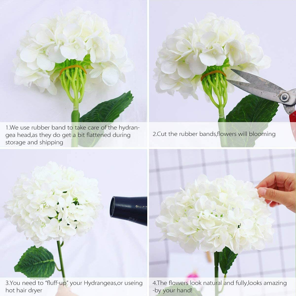 Party Joy 5pcs 15.4In Artificial Hydrangea Silk Flowers Bouquet Faux Hydrangea