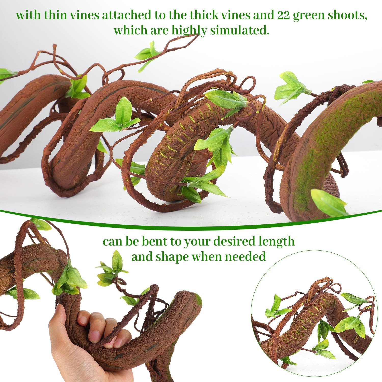 71in Bendable Artificial Vines with Green Leaves, Fake Thick Vine Stems and Tree