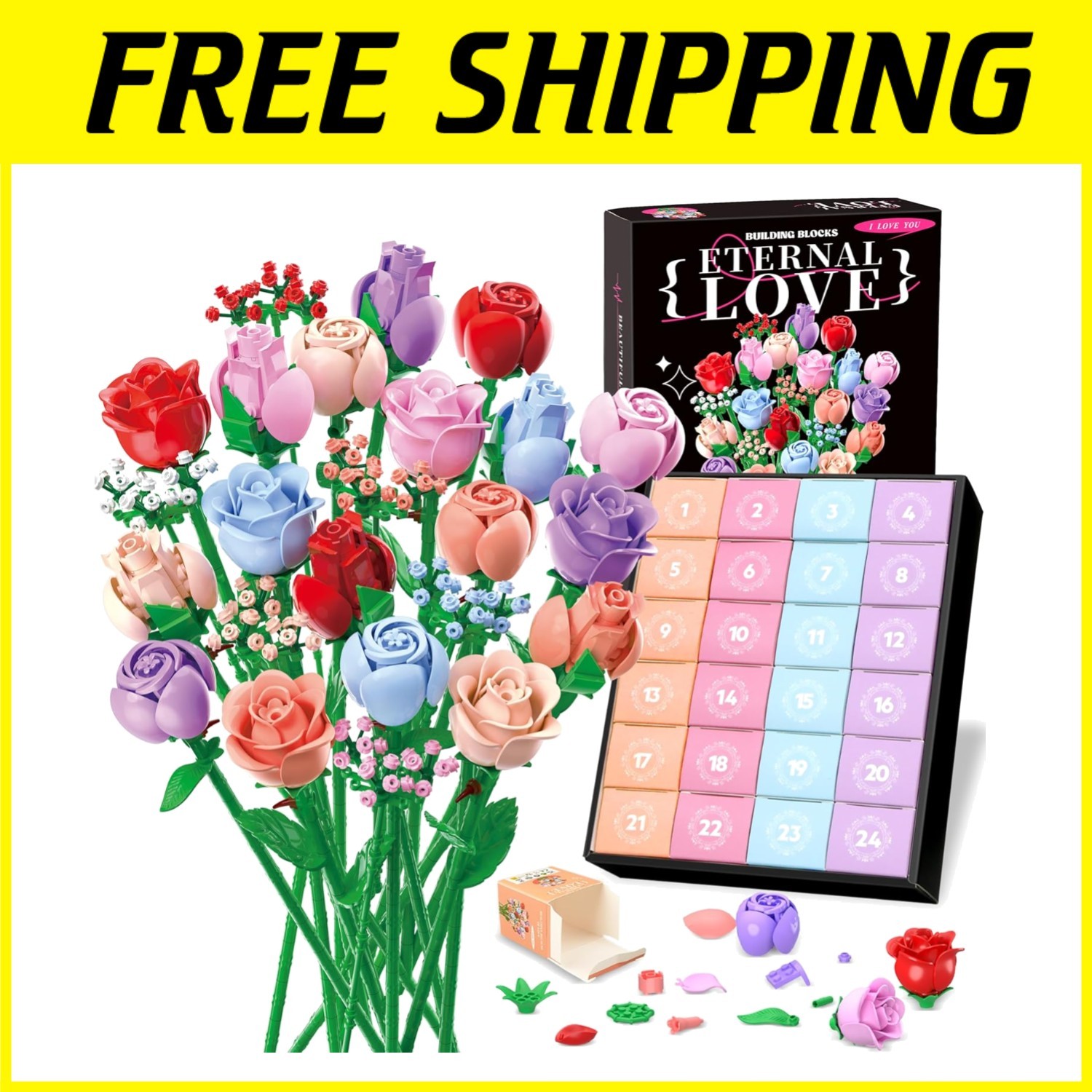 Colorful Rose Building Blocks – Valentine’s Day Gift