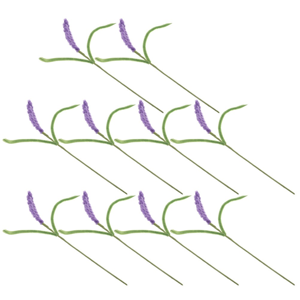 10Pcs Reusable Artificial Lavender Stems Purple Fuzzy Chenille Flowers for Decor