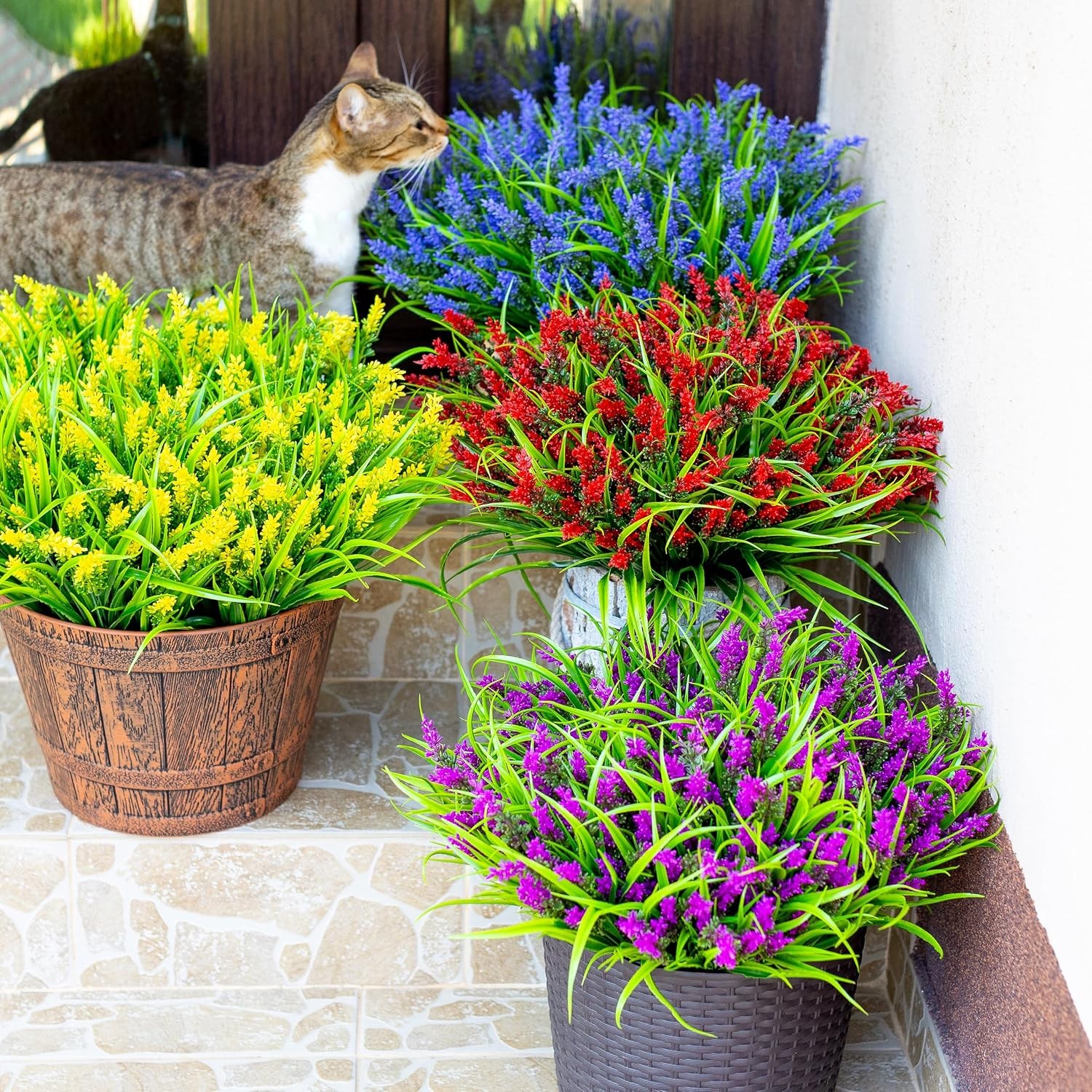 Artificial Flowers Outdoors Decorations 20 Bundles Fake Lavender Monkey Grass UV