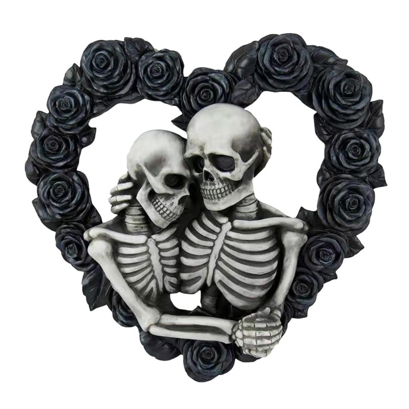 Halloween Gothic Couple Skull Wreath Heart Black Rose Skeleton Lover Garland