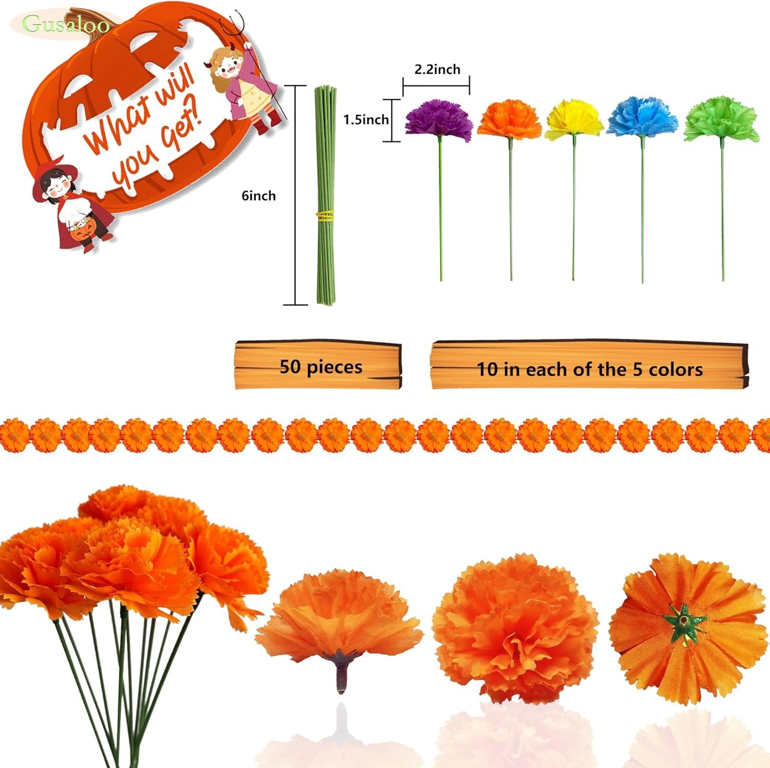 Decorative Silk Marigold Flowers for Diwali, Halloween, and Celebrations