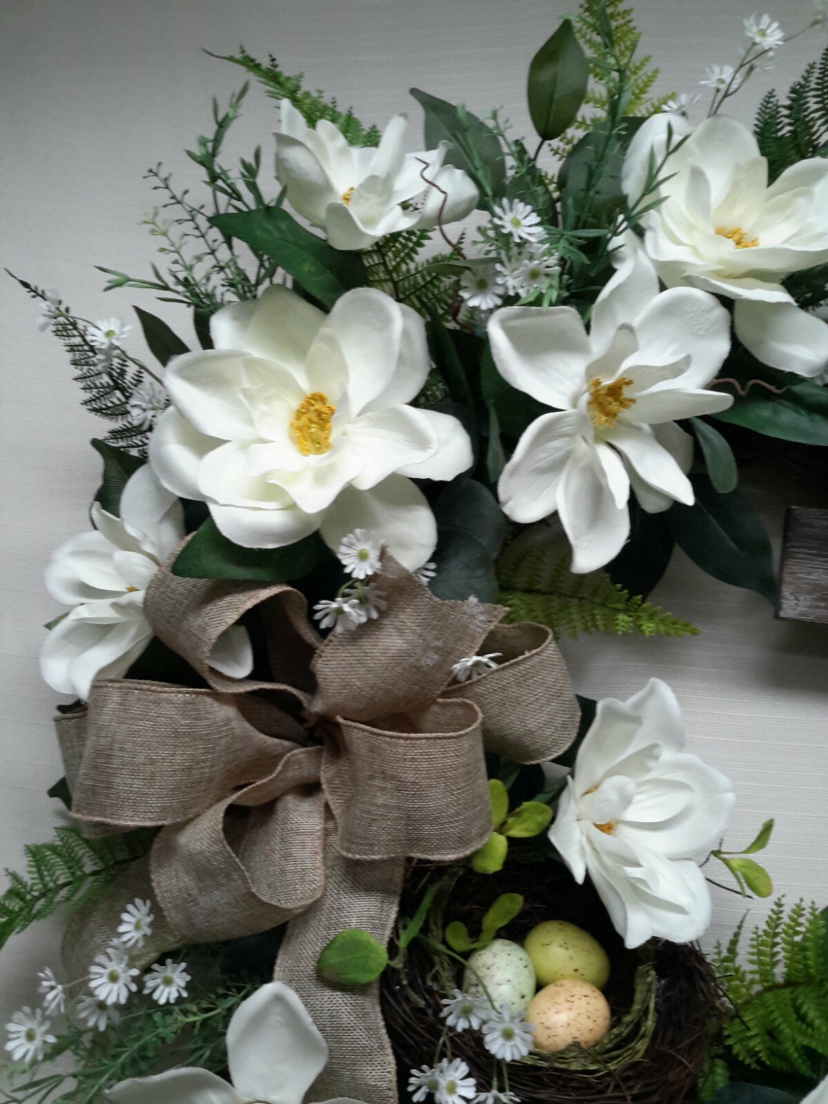 Spring Flower Wreath Easter Cross Door Wall Decor Magnolia Bird Nest Wreath