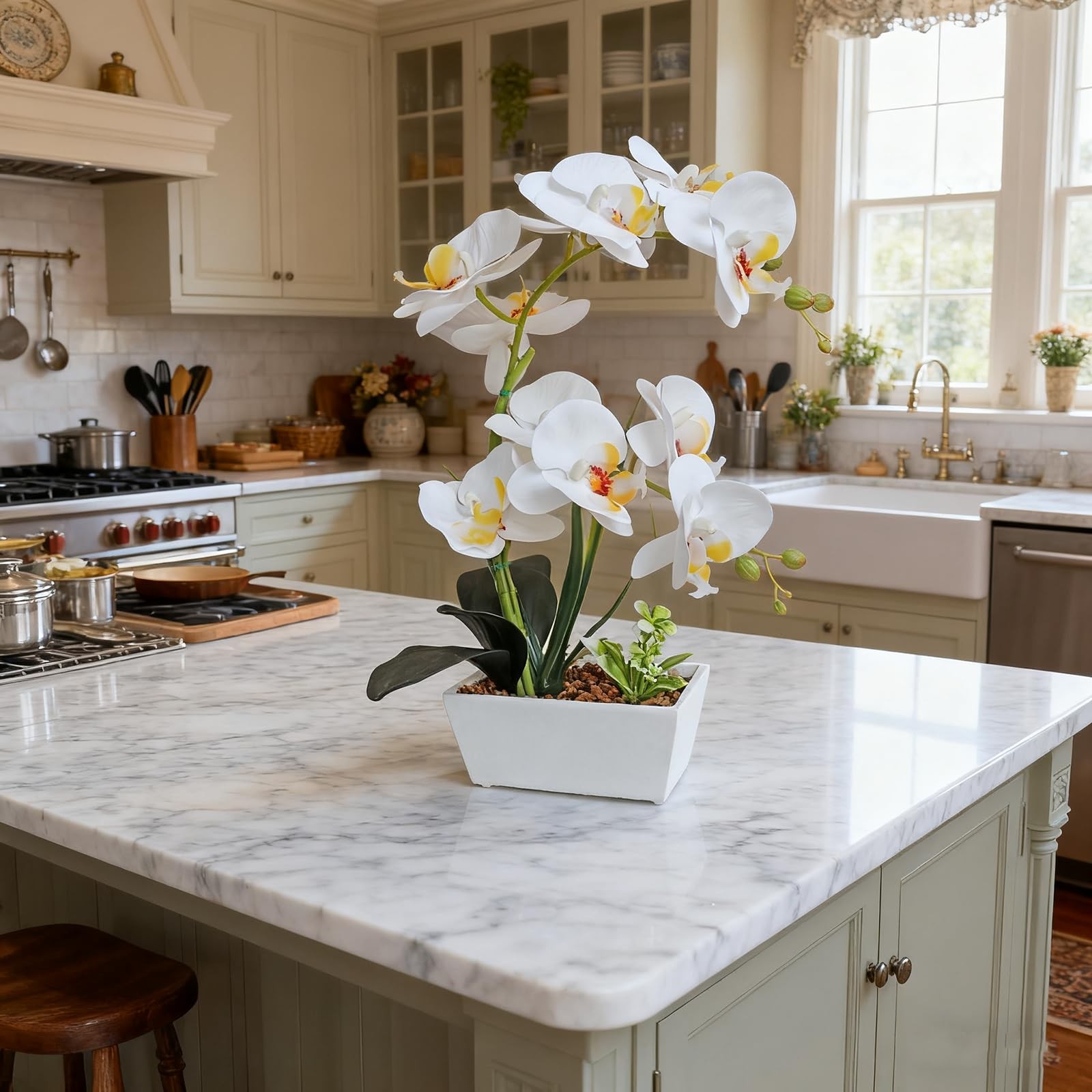 1 PCS Realistic Fake White Phalaenopsis Orchid Artificial Potted Plant Decor