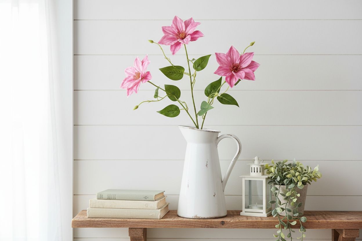 Pink Clematis Stem Faux Flower Branch Floral Stem Cottagecore Wedding Flower Far
