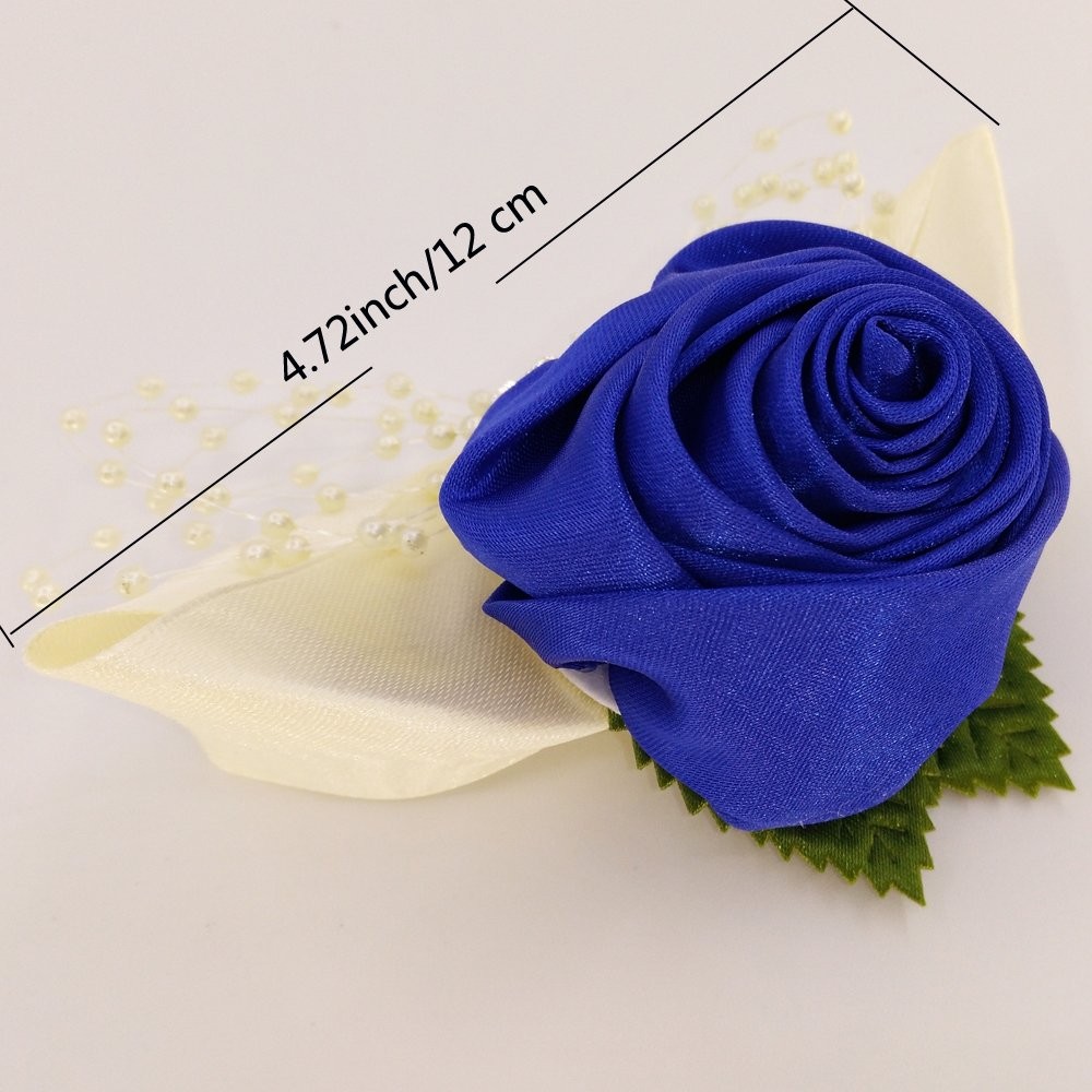 2 PCS Rhinestone Leaves Pearl Decoration Hand Flower Wedding Prom Dark Blue