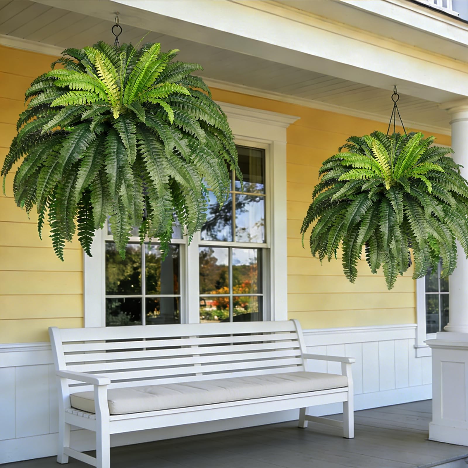 2 Pcs 48″ Fake Ferns, 86 Branches Artificial Ferns for Outdoors Large Artific…